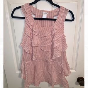 Oscar de la Renta Striped Ruffle Tank Top